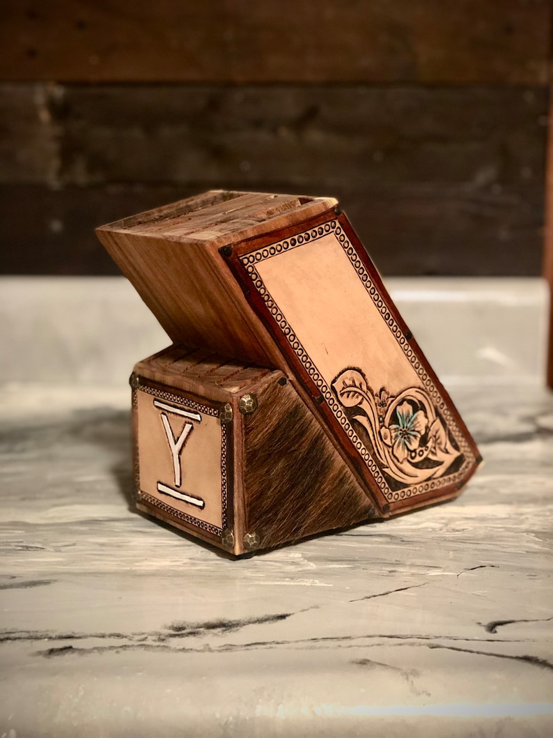 Custom Leather Knife Block Etsy