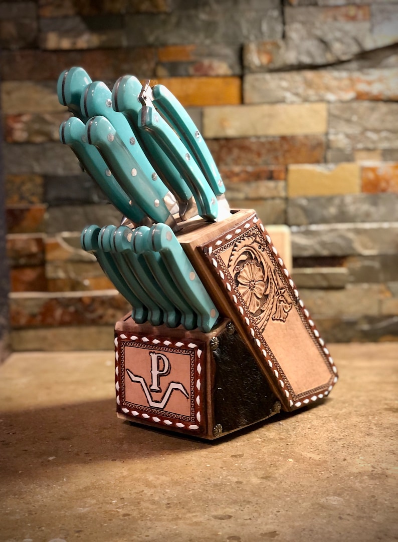 Custom Leather Knife Block Etsy