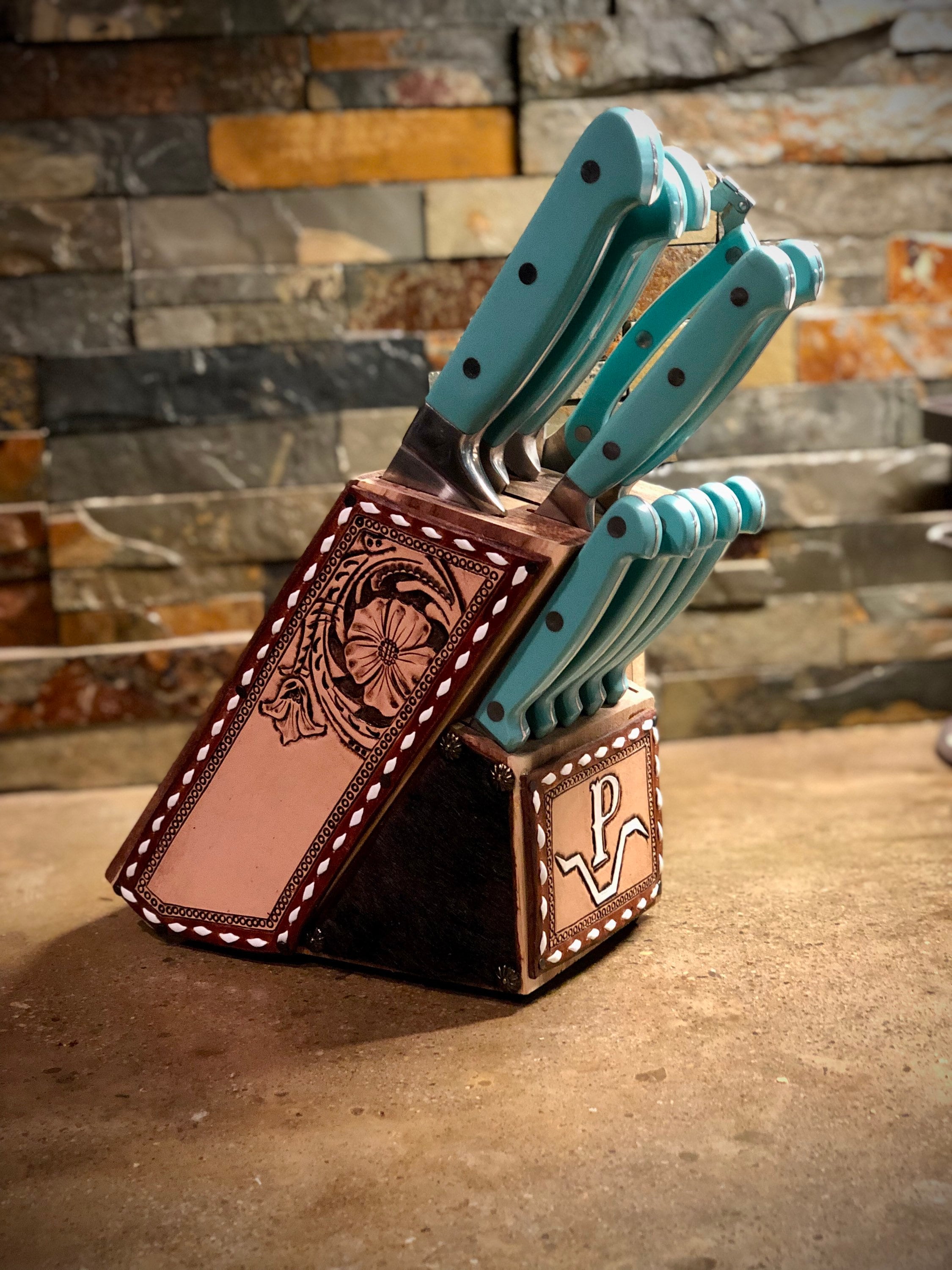 Custom Leather Knife Block Etsy