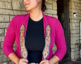 Blazer with Tooled Leather Lapels