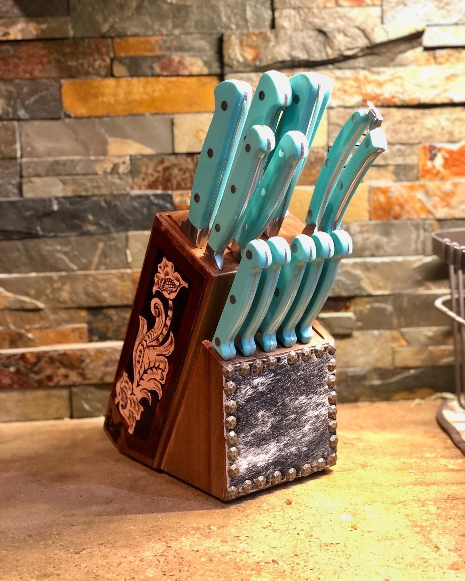 Custom Leather Knife Block Etsy
