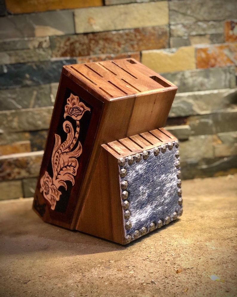 Custom Leather Knife Block Etsy