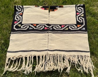 Vintage Handwoven Wool Ruana Poncho; Mexican Fiber Art; Gift for Collector; South American Fashion; Southwest Outerwear; Mid Century Ponchos