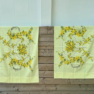 Vintage Pair of Yellow Floral Standard Size Pillow Cases; LIGHT STAINING; Cottagecore Bedding; Gift for New Home; Grannycore Kitsch Linen