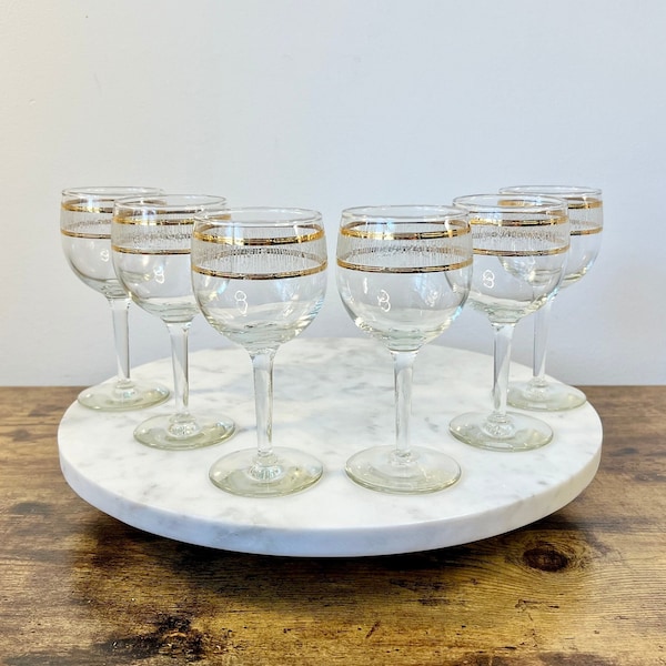 Vintage Culver Mid Century 22K Gold and Icicle Textured Wine Glasses; Set of 6; Elegant Cocktail Party; Gift for Hostess; MCM Gold Barware