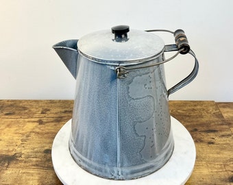 Vintage Large Enameled "Chuckwagon" Coffee Pot with Lid; Rustic Metal Cowboy Coffee Pot; Gift for Collector; Primitive Farmhouse Chic Kettle