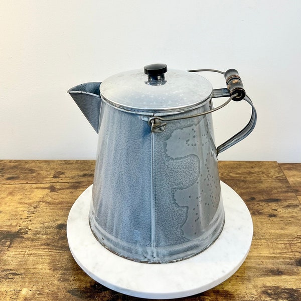 Vintage Large Enameled "Chuckwagon" Coffee Pot with Lid; Rustic Metal Cowboy Coffee Pot; Gift for Collector; Primitive Farmhouse Chic Kettle