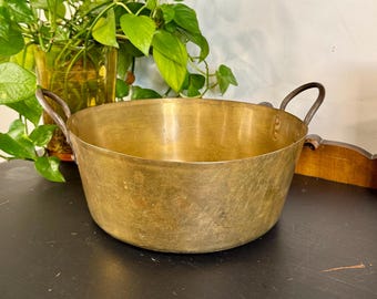 Large Antique Brass Victorian "Jam Pan" w/Iron Handles; DAMAGE; Retro Kitchenalia; Gift for Collector; Primitive Cookware; Vintage Brass Pot