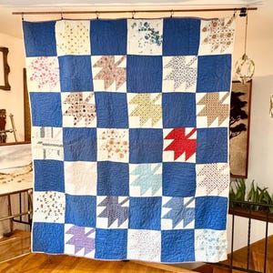 Vintage Maple Leaf Pattern 85"x69" Patchwork Quilt; DAMAGE; Farmhouse Bedding; Gift for Hosts; Country Bedspreads; Primitive Chic Comforters