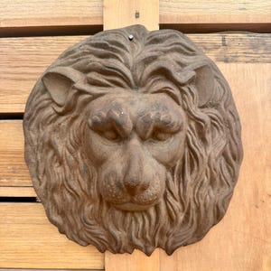 Vintage Cast Iron Lion Head Wall Hanging; LARGE & HEAVY; Elegant Outdoor Art; Gift for Housewarming; Architectural Lion; Cottagecore Accents