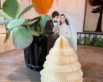 Vintage 1979 Amscan Inc Paper Honeycomb Bride & Groom Table Decor; DAMAGE; MCM Bridal Wedding Cake Topper; Gift for Brides; Made in Denmark