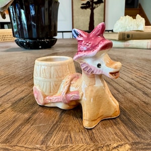 Vintage MINI Ceramic Donkey and Barrel Succulent Planter; 1950's Burro Toothpick Holder; Gift for New Home; Southwest Kitsch; Tiny Plant Pot