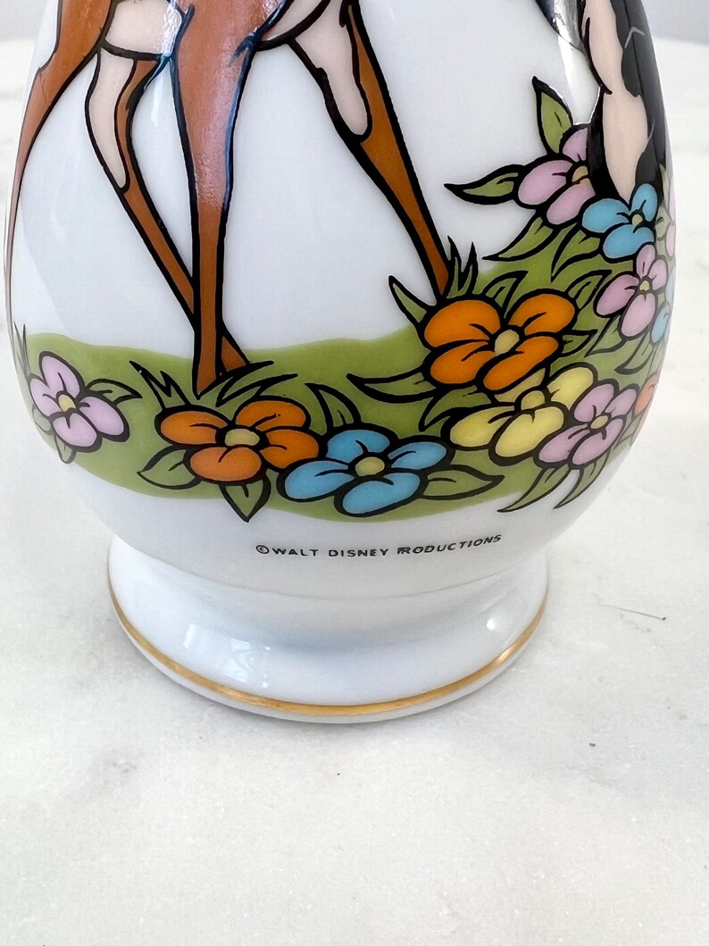 Vintage 1960's Walt Disney Bambi Porcelain Bud Vase Made in Japan Collectible Disney Memorabilia Gift for Collector Retro Nursery Decor afbeelding 6