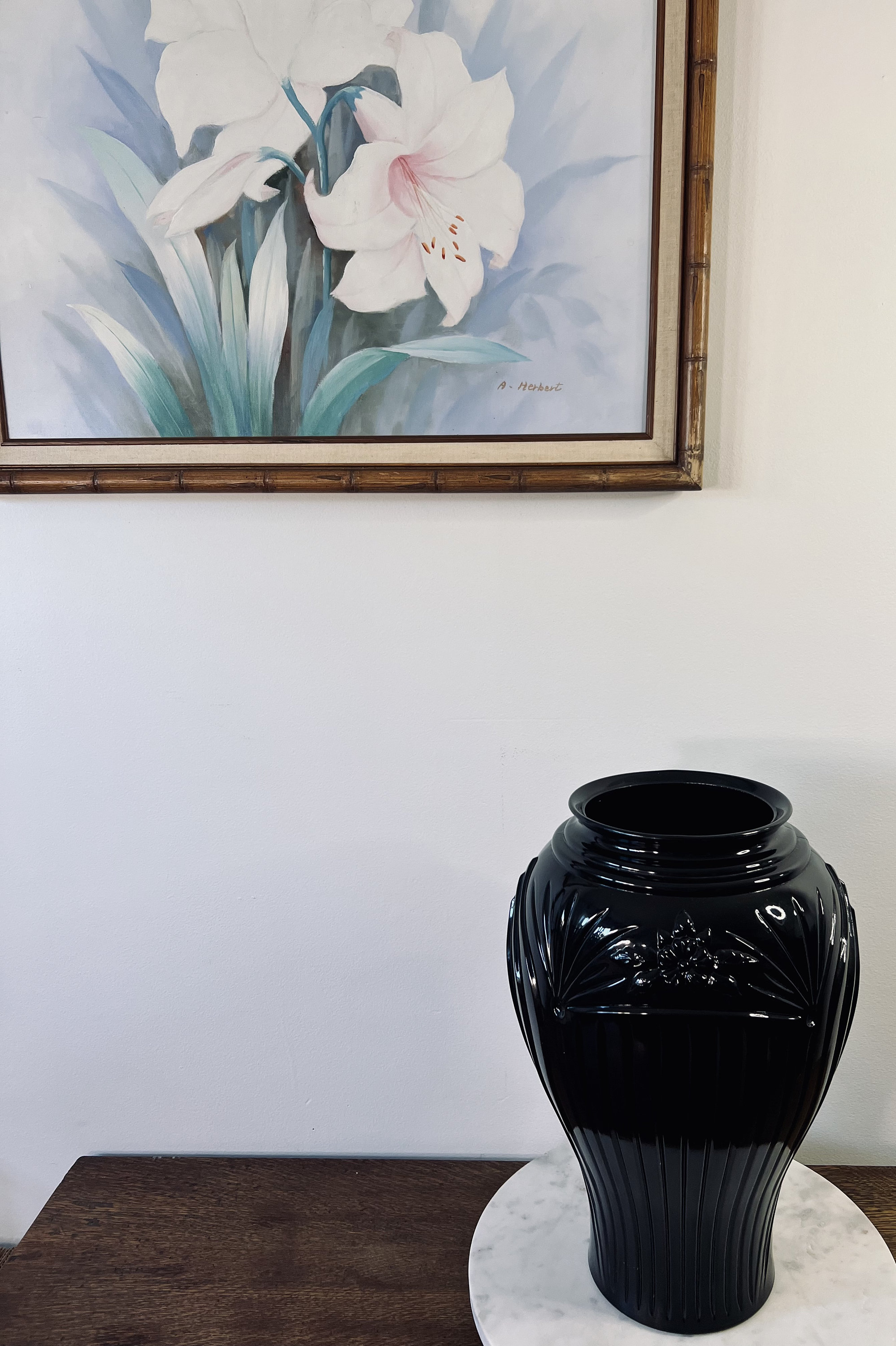Vintage Black Glass Floor Vase Art Deco Style Mid Century Etsy