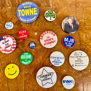 Bundle of 15 Vintage Local Election Political Pins; AS SHOWN; Retro Voting Memorabilia; Gift for Collector; Mid Century Political Buttons