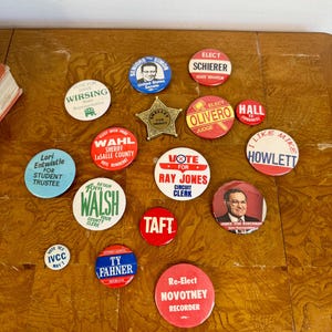 Bundle of 15 Vintage Local Election Political Pins; AS SHOWN; Retro Voting Memorabilia; Gift for Collector; Mid Century Political Buttons