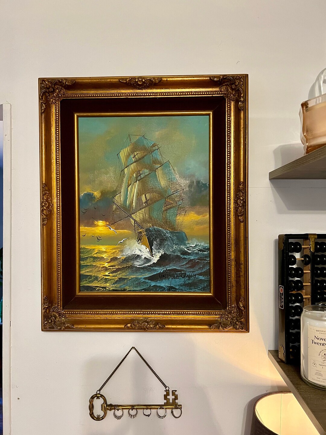 Antique Preston Willis Framed Clipper Ship Oil Painting Vintage ...