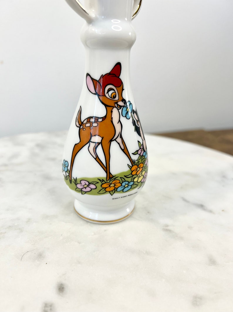 Vintage 1960's Walt Disney Bambi Porcelain Bud Vase Made in Japan Collectible Disney Memorabilia Gift for Collector Retro Nursery Decor afbeelding 3