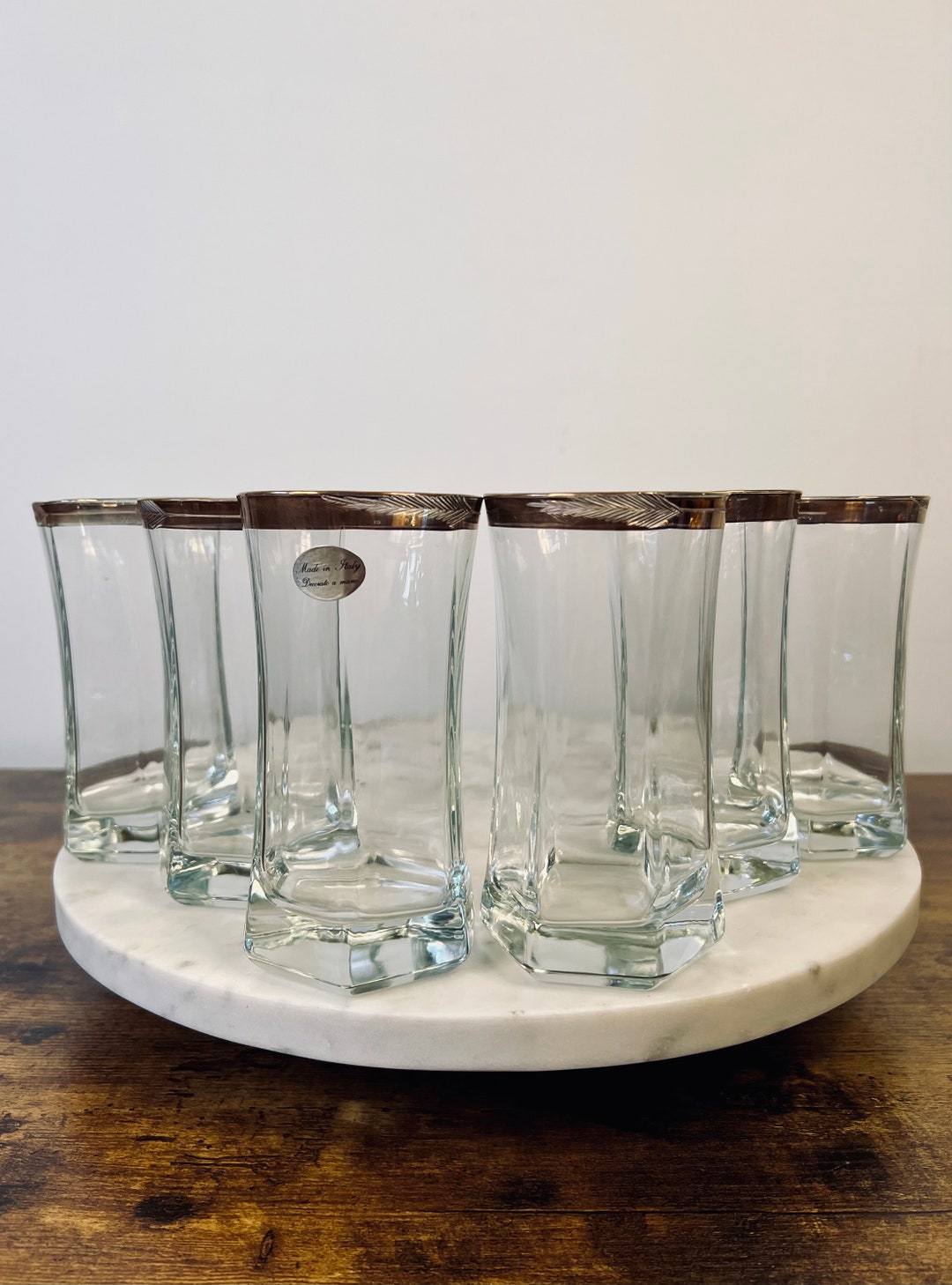 Vintage Hexagon Highball Glasses Wheat Design With Gold Rim Etsy