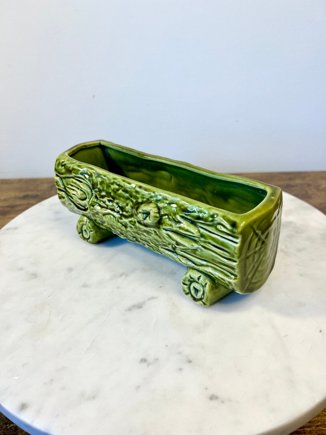 Vintage Mid Century Green Ceramic Log Indoor Planter MCM Pottery Gift ...
