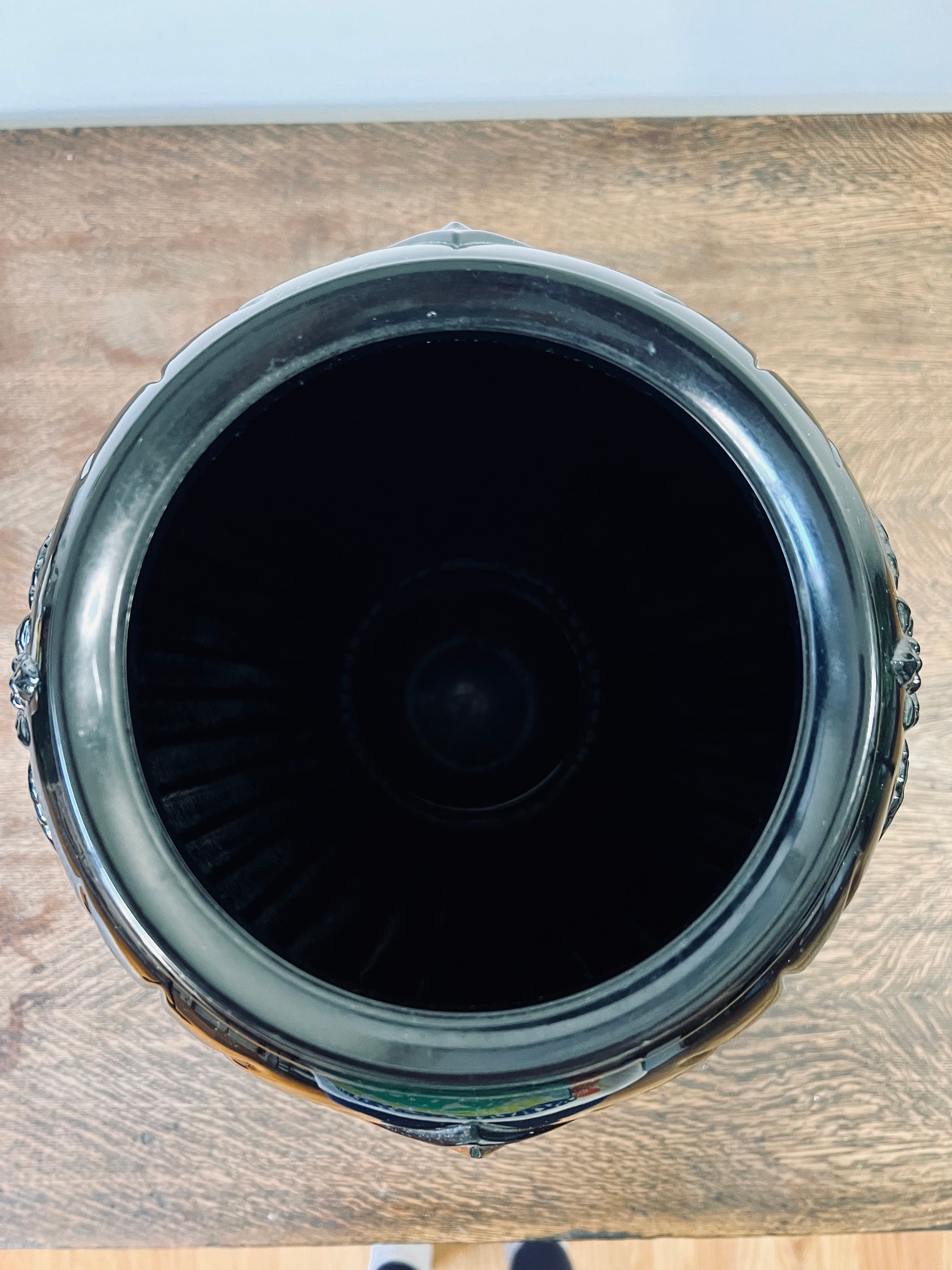 Vintage Black Glass Floor Vase Art Deco Style Mid Century Etsy