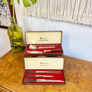 Vintage Mid Century Burnco Stainless Steel and Wood Serving Utensils; 5 Pieces; Gift for Hostess; Elegant MCM Tableware; Retro Kitchenalia