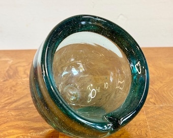 Vintage MCM Aqua Blue Blown Glass Ashtray; Retro Tobacciana; Gift for Host; 1960's Collectible Art Glass; Mid Century Spherical Trinket Dish