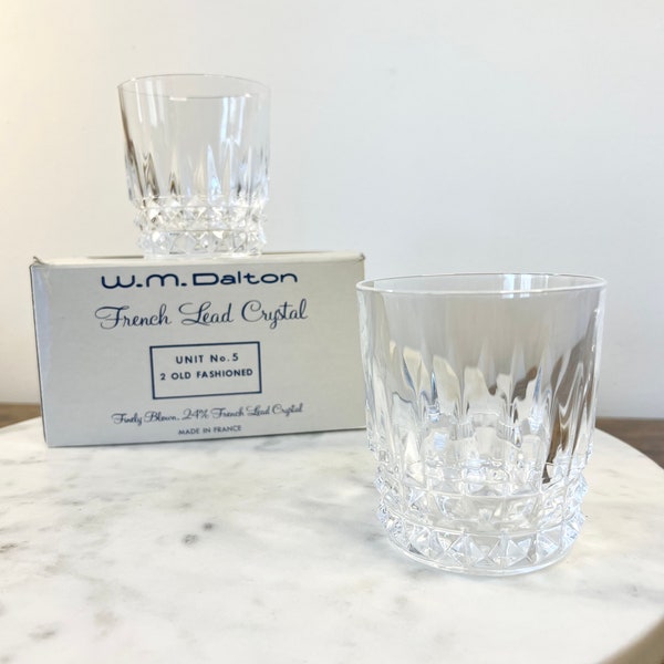 Vintage W.M. Dalton French Crystal Rocks Glasses; Set of 2; New Old Stock; Retro Barware; Gift for Hostess; Elegant Bar Cart Glassware; MCM