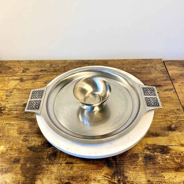 Vintage Rogers-Insilco Stainless Steel Serving Platter Set; Elegant Tableware; Mid Century Chip & Dip; Gift for Host; Retro Kitchenalia; MCM