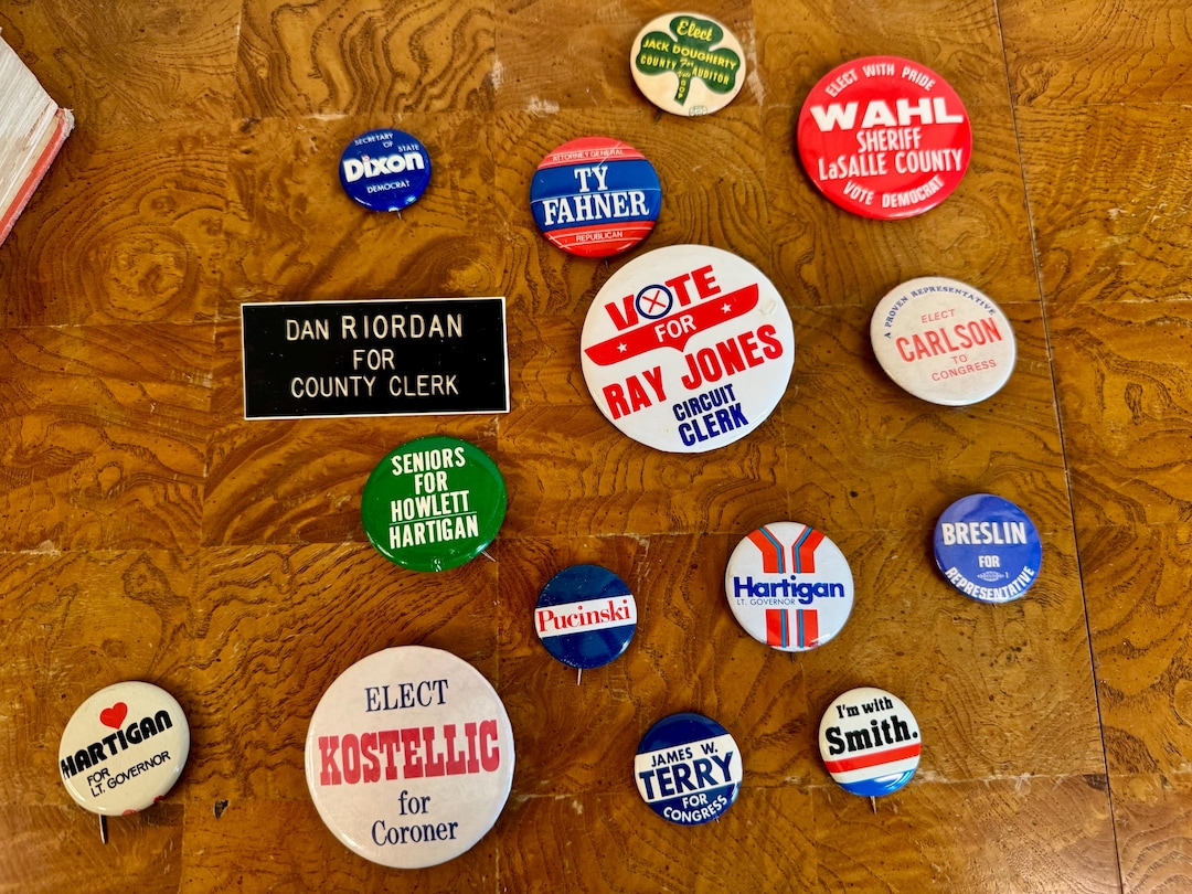 Voting Pin Design Bundle of 15 Vintage Local Election Political Pins; AS SHOWN; Retro ...