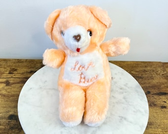 Vintage Cuddle Wit Peach "Love Bear" Stuffed Teddy Bear; Retro Stuffed Animals; Gift for Collector; Grannycore Kitsch Toys; 1980's Nostalgia