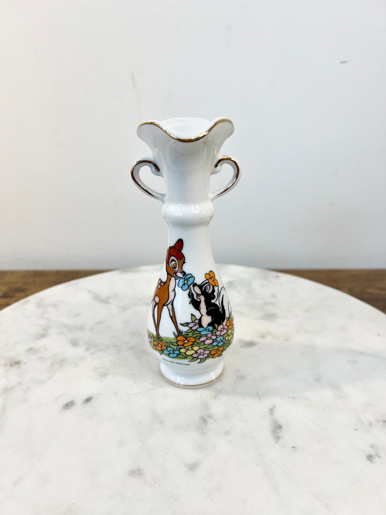 Vintage 1960's Walt Disney Bambi Porcelain Bud Vase Made in Japan Collectible Disney Memorabilia Gift for Collector Retro Nursery Decor afbeelding 1