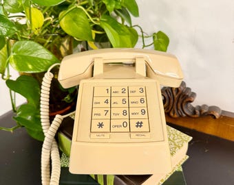 Vintage Radio Shack Giant Push Button Beige Telephone; Retro Corded Phone; Gift for Collector; Mid Century Kitchen; Grannycore Kitsch Entry