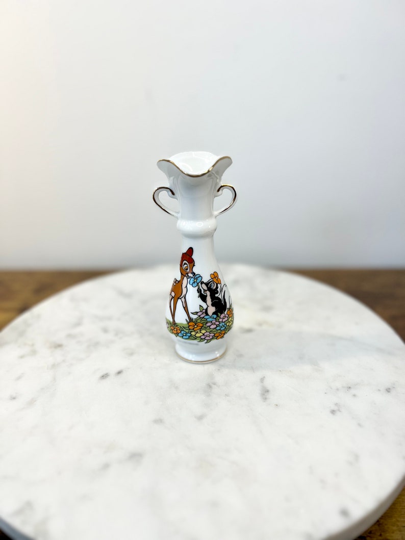 Vintage 1960's Walt Disney Bambi Porcelain Bud Vase Made in Japan Collectible Disney Memorabilia Gift for Collector Retro Nursery Decor afbeelding 2