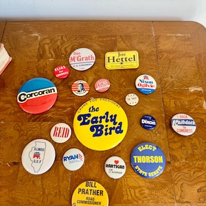 Bundle of 15 Vintage Local Election Political Pins; AS SHOWN; Retro Voting Memorabilia; Gift for Collector; Mid Century Political Buttons