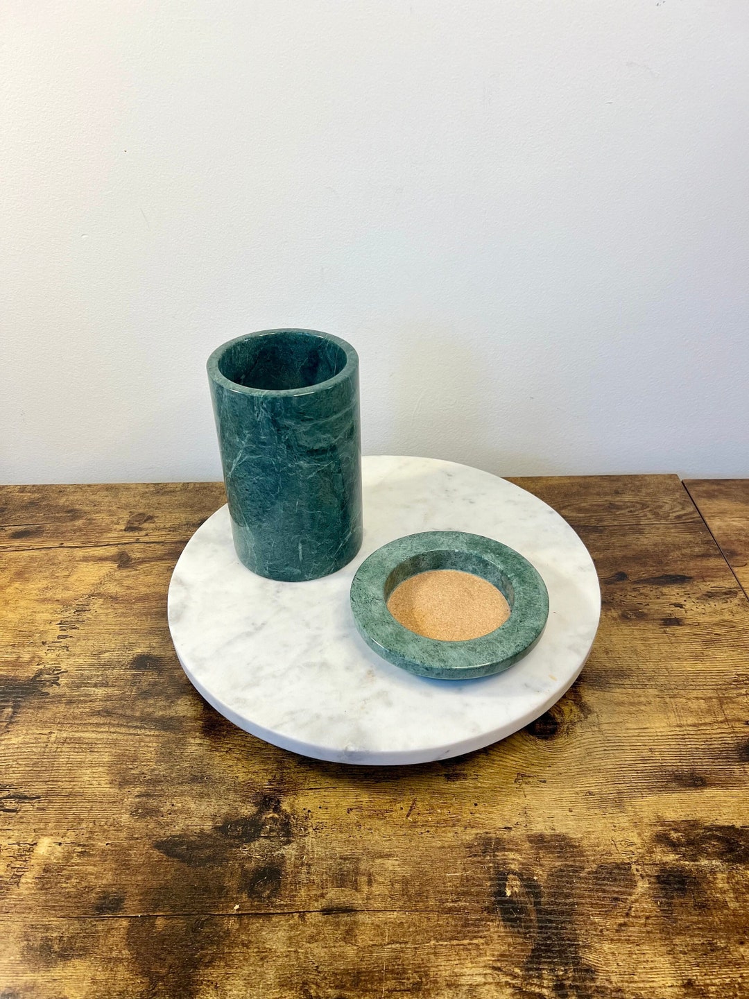 Vintage Green Marble Wine Chiller and Coaster Set Elegant Barware Gift