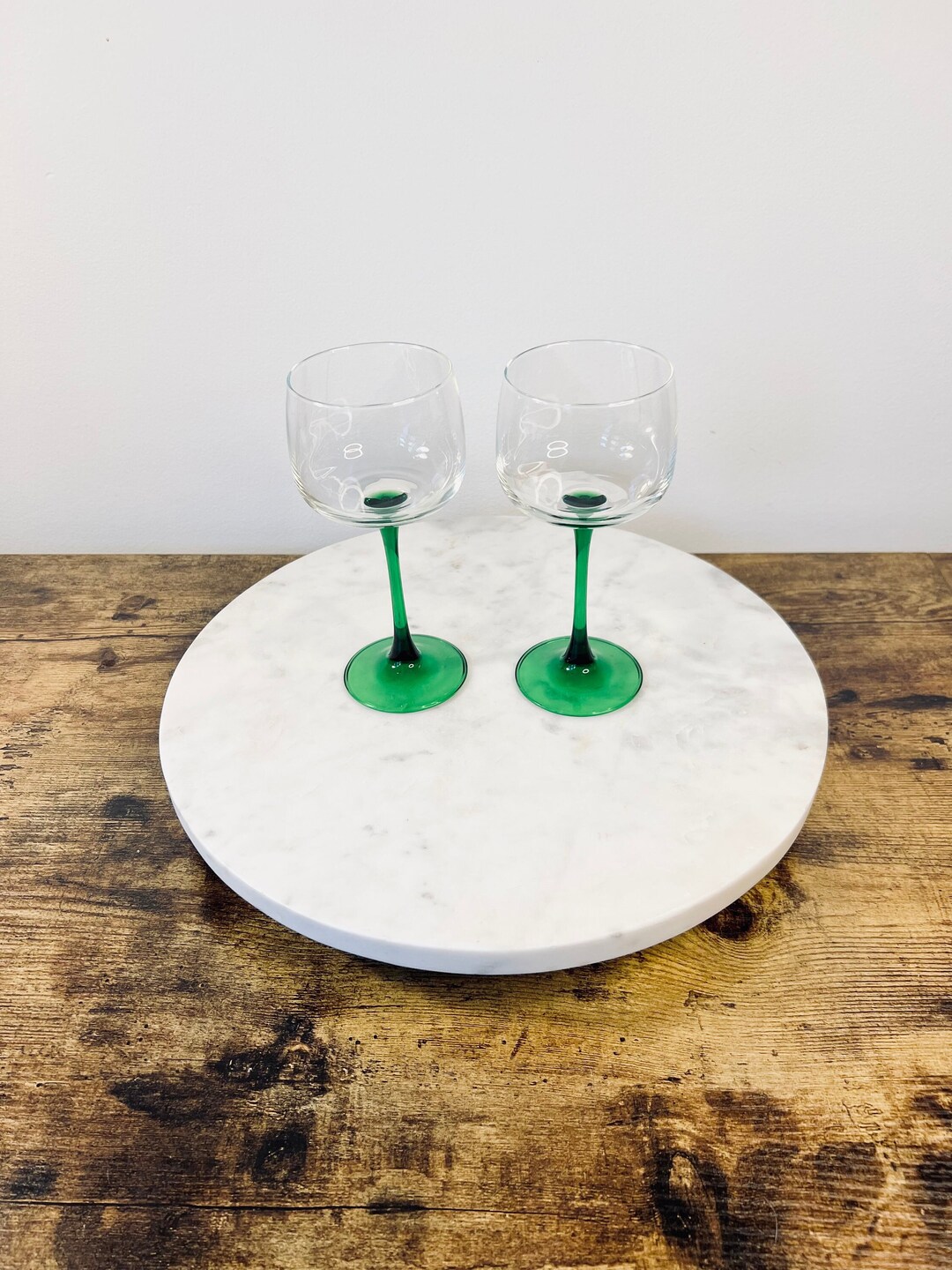 Vintage 1970's Luminarc France Green Stem Wine Glasses Etsy