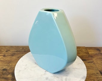 Vintage 1980's Postmodern Light Blue Haeger Ceramic Vase; Elegant Entryway Decor; Gift for New Home; Grannycore Kitsch; Geometric Pottery