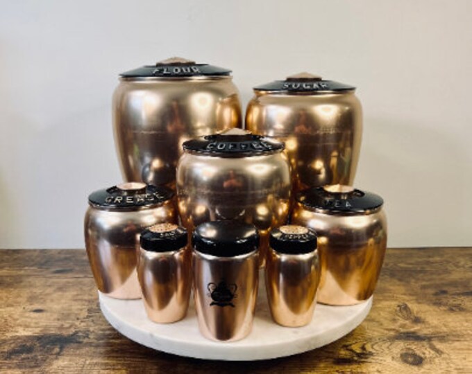 Vintage Kromex Pink Aluminum Canisters Set of 8 Total MCM Canisters