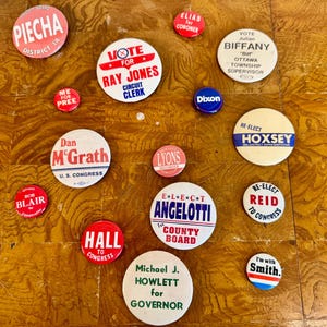 Bundle of 15 Vintage Local Election Political Pins; AS SHOWN; Retro Voting Memorabilia; Gift for Collector; Mid Century Political Buttons