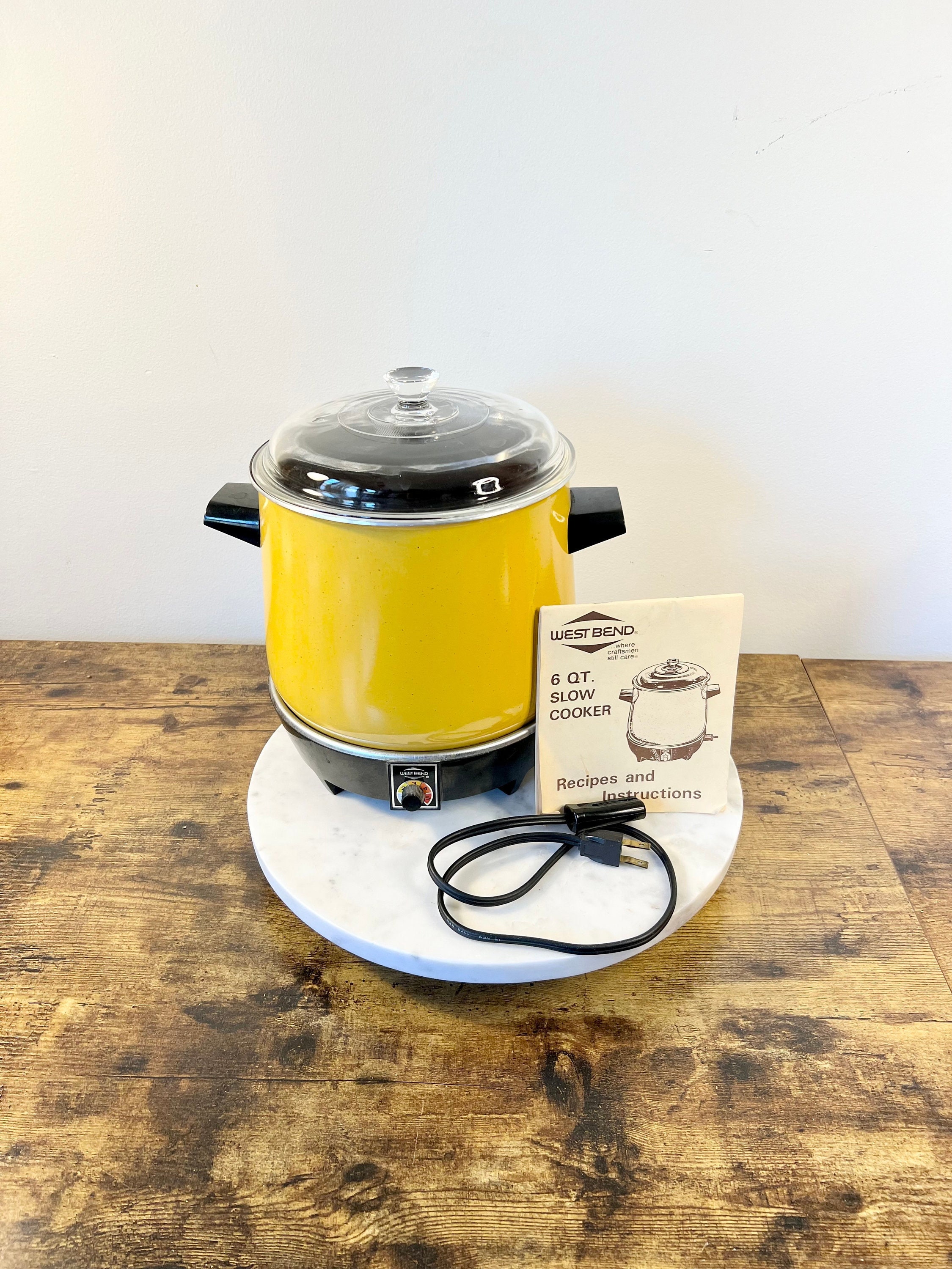 Vintage 1970's West Bend 6 Quart Yellow Slow Cooker with Recipe Book; Retro  Kitchen Appliance; Cute Gift for Collector; Grannycore Partyware