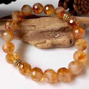 Citrine Gemstone Bracelet: 10mm Faceted Crystal, Positive Energy Jewelry