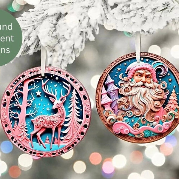 10 PNG Round Ornaments, Cotton Candy Ornaments, PNG Gift Tag Bundle, Christmas Ornament Print