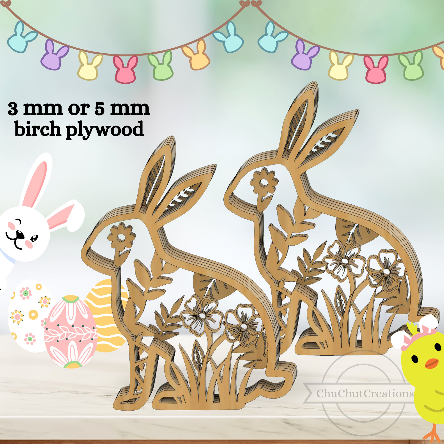 Easter Laser Cut Files Easter Bunny Rabbit SVG Layered Bundle, Floral ...