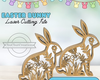 Easter Laser Cut Files Easter Bunny Rabbit SVG layered bundle, Floral Bunny multilayer Digital Download
