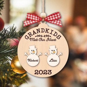 Personalized Grandkids Melt Our Heart Ornament Bundle - Custom Family Holiday Decor - Grandparent Gift