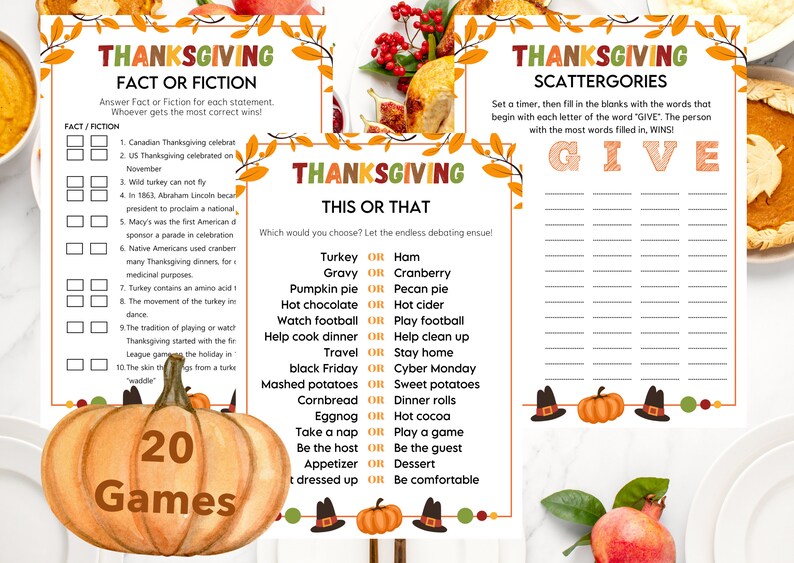 Thanksgiving Game Bundle, 20 Printable Games, Thanksgiving Activities