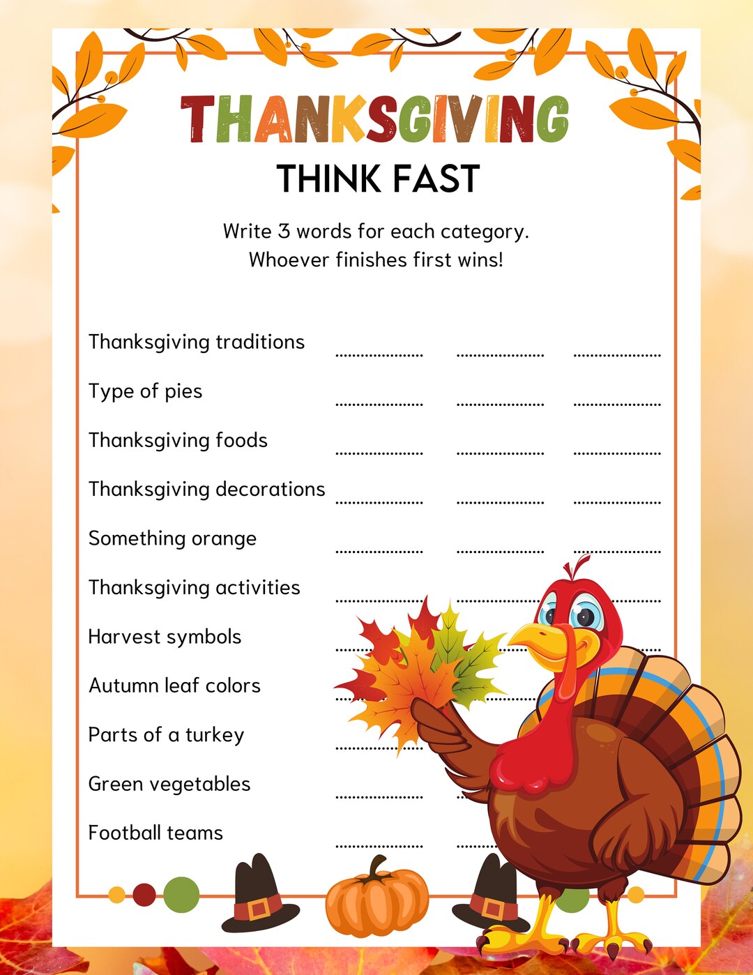 Thanksgiving Game Bundle, 20 Printable Games, Thanksgiving Activities