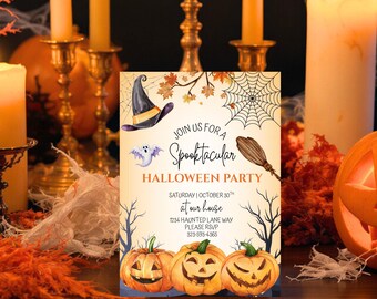Editable Halloween Party Invitation - Edit in Canva, Digital Download