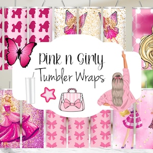 Pink n Girly Tumbler Wrap-bundel, 20 oz Tumbler Wrap Png-sublimaties, Pink Doll Tumbler Wraps